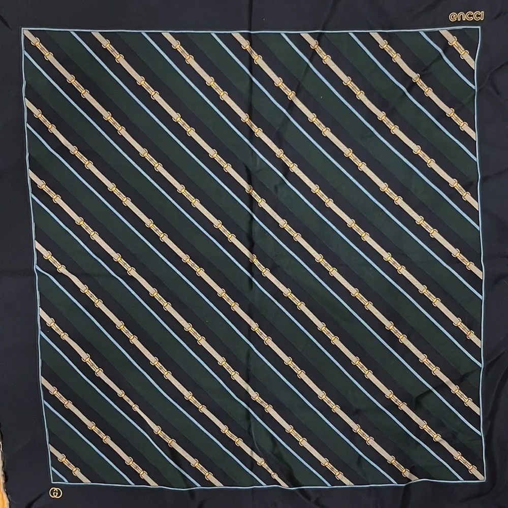 GUCCI Silk Neck Scarf | Double G logo, Double Snaffle Bit, RARE - Picture 5 of 10